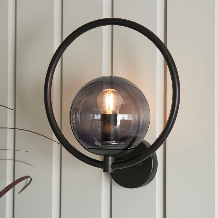 Dunelm Fort Halo Black Smoked Glass Outdoor Wall Light Black ShopStyle