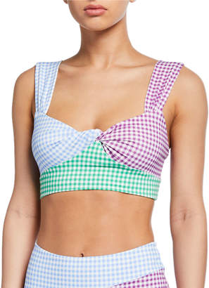 Marysia Swim Sagaponack Check Twist-Front Bikini Top