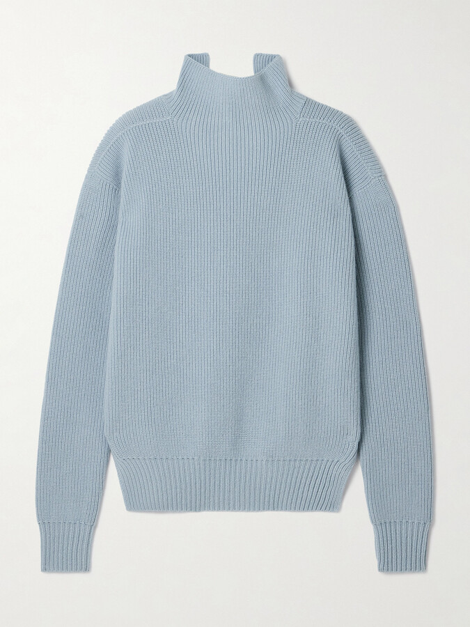 Rick Owens Ribbed Wool Turtleneck Sweater - Blue