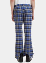 Thumbnail for your product : Facetasm Checked Raw-Edge Fringe Pants in Blue