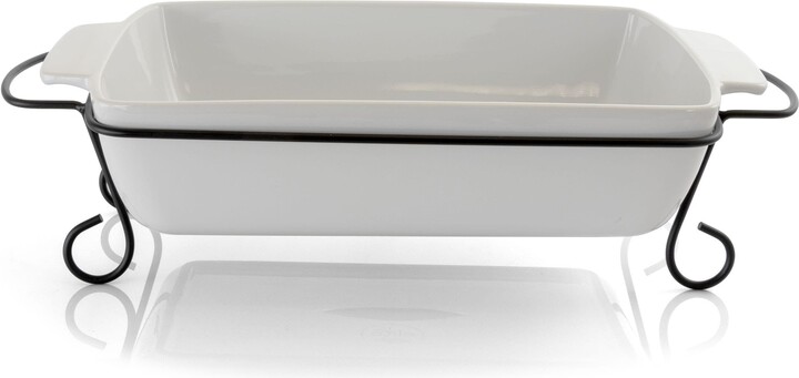 Gibson Elite 2 Piece Rectangle 15.5 Inch Stoneware Bakeware with Metal Rack