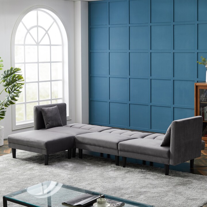 TOSWIN Multi Functional Reversible Sectional Sofa Bed Velvet Padded