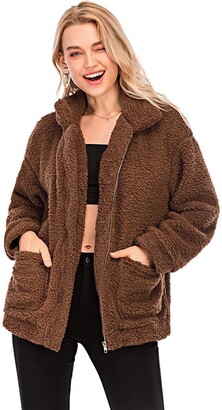 Womens Cardigan Coat Casual Fleece Fuzzy Faux Shearling Jacket Oversized Outwear 