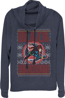 Fifth Sun Junior's Marvel Ugly Christmas Black Widow Snow Cowl Neck Sweatshirt