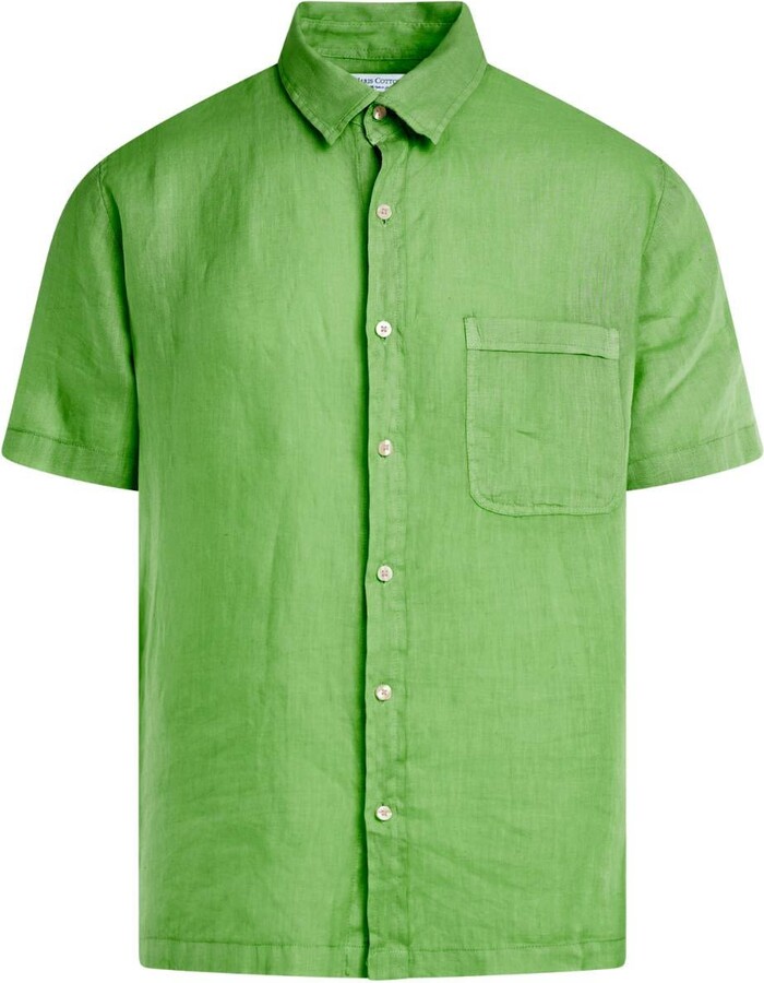 Haris Cotton Men's Green Short Sleeved Front Pocket Linen Shirt ...