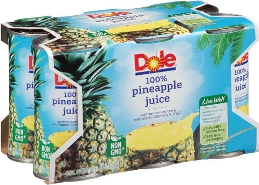 (8 pack) Dole All Natural 100% Pineapple Juice Can, 6 fl oz (6 Count)