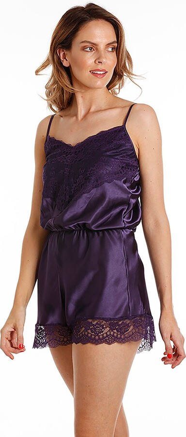 Lady Olga British Made Satin Teddy Playsuit With Lace Detail