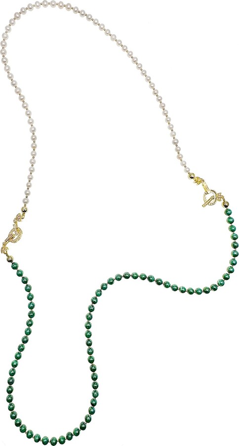Farra Green / White Malachite With Freshwater Pearls Convertible Necklace