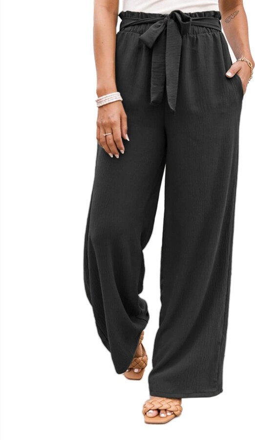 nimin high waisted wide leg pants for women comfy dress pants loose business casual pants flowy summer beach pants with pockets balck large