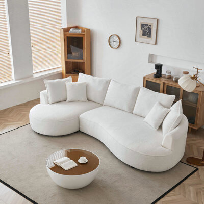 Orren Ellis Left Hand Facing Design Sherpa Boucle Fabric Curved Sectional Sofa with Ideal for Living Room and Bedroom Comfort