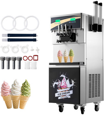 AMERLIFE 45L/H Commercial Soft Ice Cream Machine 2900W 3-Flavor Ice Cream Maker Dual Compressors 10L*2 Stainless Steel Cylinder Auto Clean & Pre-C