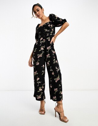 ASOS DESIGN milkmaid jumpsuit in floral print - ShopStyle