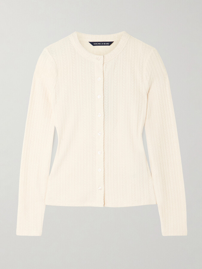 Veronica Beard Lira Pointelle-knit Cardigan - Ecru