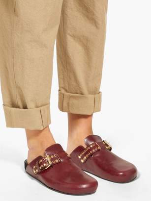 Isabel Marant Mirvin Studded Backless Leather Clogs - Womens - Burgundy