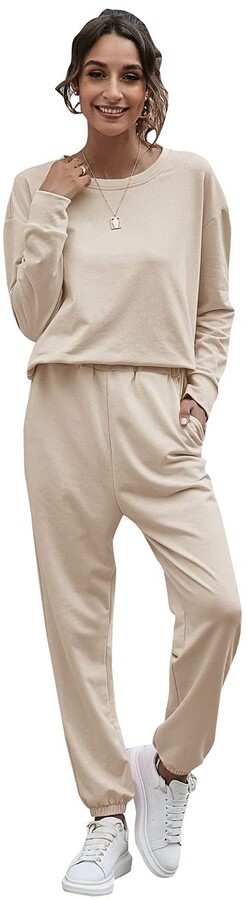 Women 2 Piece Tracksuit Joggers High Low Top and Bottoms Casual Loungewear Knitted Outfit