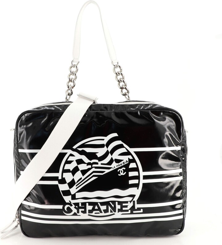 Chanel Black and White Vinyl La Pausa Camera Bag For Sale at 1stDibs