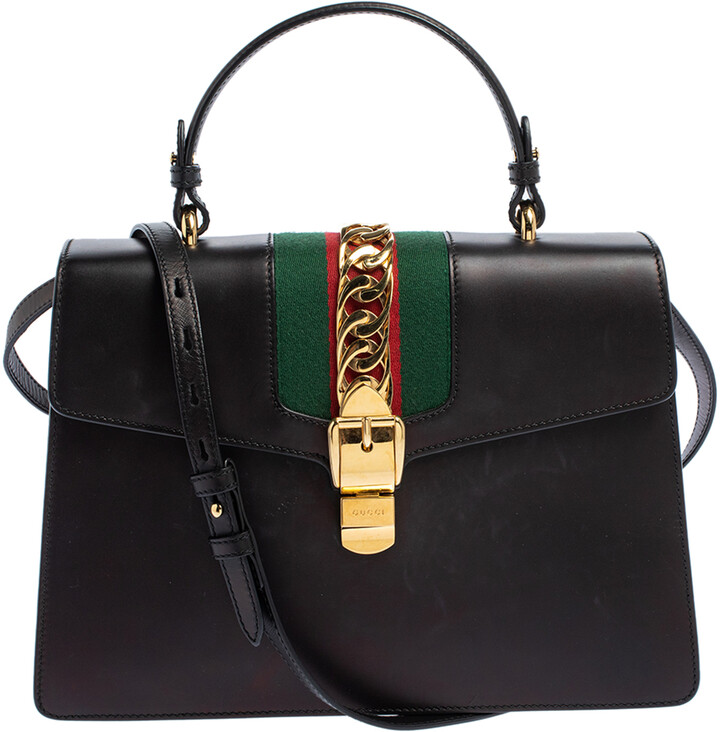 Gucci Black Leather Medium Sylvie Top Handle Bag ShopStyle