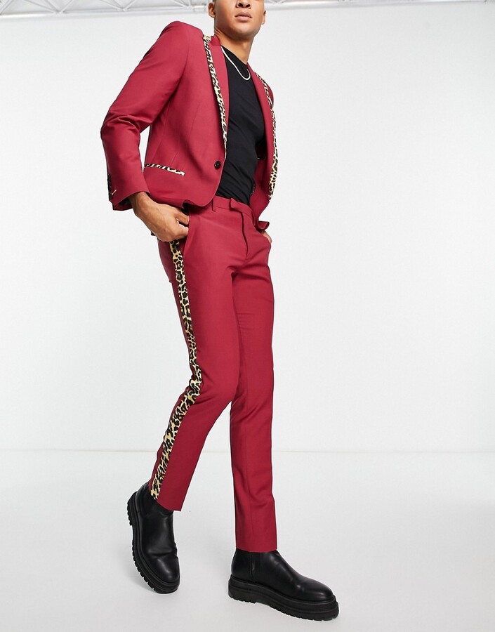 Twisted Tailor suit pants in red with leopard print side stripe - ShopStyle