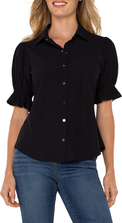 Liverpool Puff Sleeve Knit Snap-Up Shirt