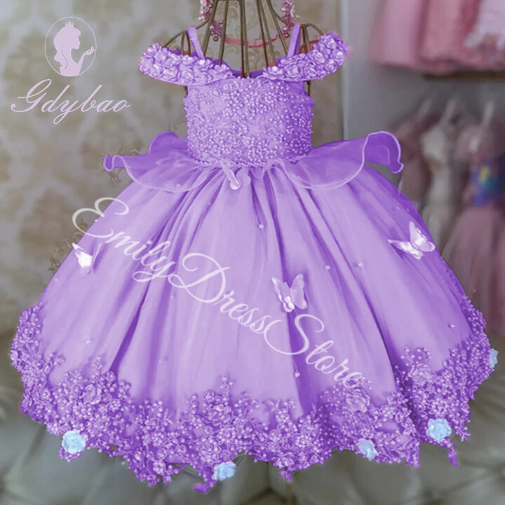 gdybao Customized Purple Satin Flower Girl Dress For Wedding Tulle Applqique Lace Puffy Princess Kids Birthday First Communion Gown
