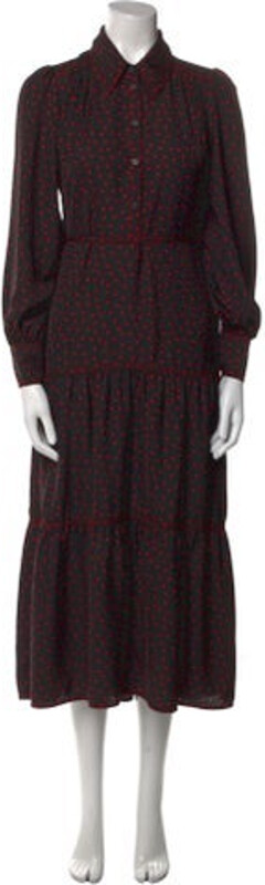 Cefinn Shirtdress Black Polka Dot Print Ruffle Embellishment Long Sleeve with Collar Button Closure at Front