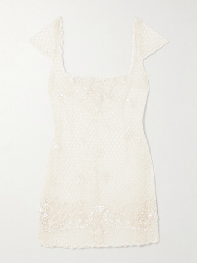 Clio Peppiatt - Cora Embellished Tulle Mini Dress - Ivory