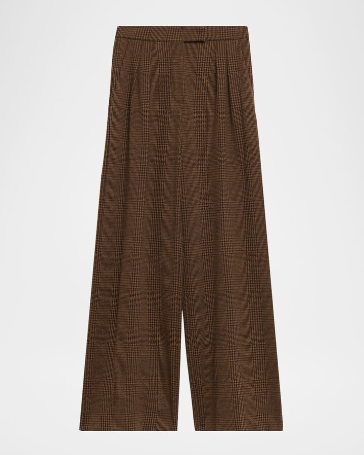 Max Mara Ponza Check Wool Pleated Wide-Leg Pants