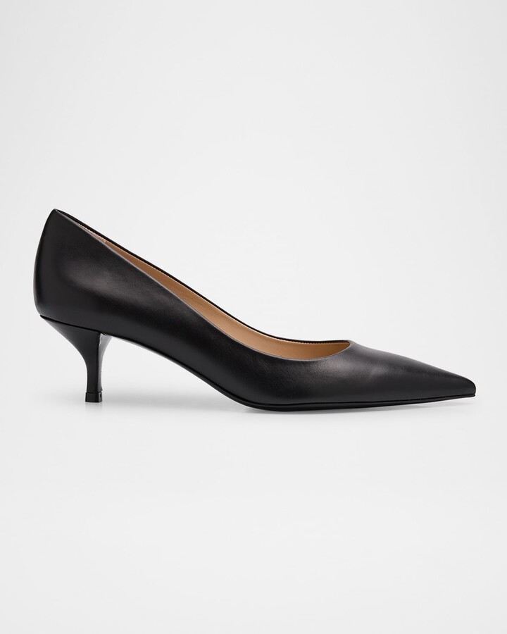 Stuart Weitzman Stuart Leather Kitten-Heel Pumps