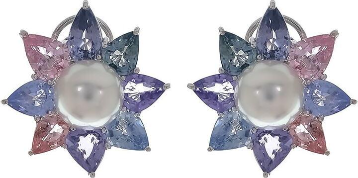 Assael Sapphire Pearl Flower Earrings