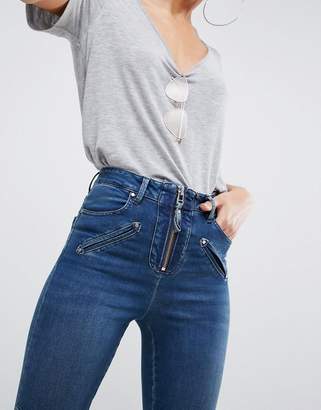 ASOS Design DESIGN Ridley high waist skinny jeans in london blue with western zip front