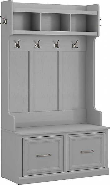 Bush Furniture Woodland 40W Hall Tree and Shoe Storage Bench with Doors, Cape Cod Gray (WDL001CG)