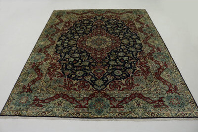 One-of-a-Kind Vivant Traditional Classic Oriental Hand-Knotted 9'10" x 13'1" Wool Dark Navy Area Rug