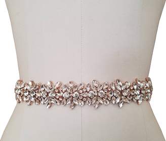 KIMAXBridal Rose Gold Beaded Crystal Wedding Belt for Bridal Party Event Dresses