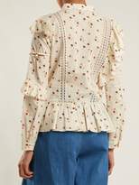 Thumbnail for your product : Sea Margaux Floral Print Ruffle Trimmed Cotton Blouse - Womens - Ivory Multi