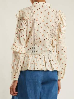 Sea Margaux Floral Print Ruffle Trimmed Cotton Blouse - Womens - Ivory Multi