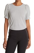 Thumbnail for your product : Adrianna Papell Scoop Neck Short Sleeve Dot Print Knit Moss Crepe Ruffle Top