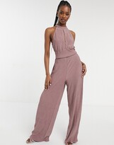 Thumbnail for your product : Vila halter neck jumpsuit with wide leg in pink