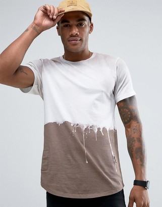 Religion Longline T-Shirt with Washed Dripping Paint Detail