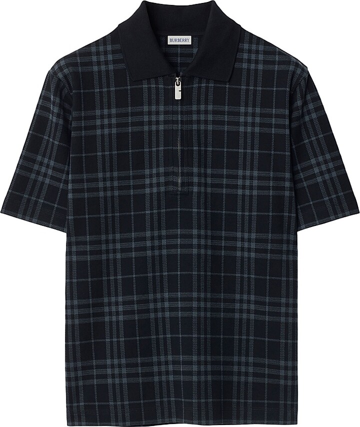 Burberry Men's Check Quarter-Zip Polo Shirt - Ink Check - Size Small