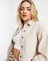 Thumbnail for your product : Topshop cropped denim jacket in sand