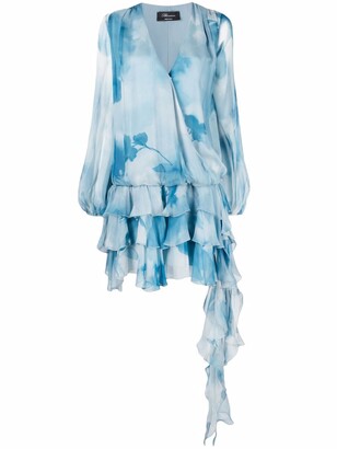 Blumarine Tie-Dye Ruffle Asymmetric Silk Dress