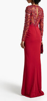 Thumbnail for your product : ZUHAIR MURAD Embellished tulle-paneled silk-blend crepe gown