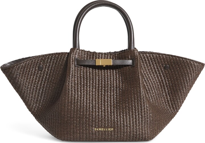 DeMellier New York Leather-trimmed Raffia Tote - Neutral