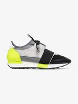 Balenciaga Black, Grey and Neon Race Runner Leather Sneakers