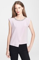 Thumbnail for your product : Rebecca Taylor Embellished Neck Asymmetrical Silk Top