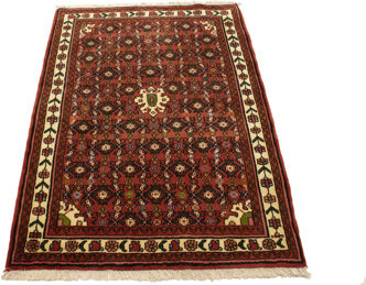 One-of-a-Kind Mittler Hand-Knotted 2010s 3'6" x 4'9" Wool Area Rug in Black/Yellow/Red