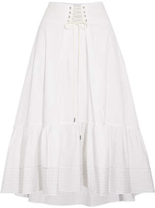 3.1 Phillip Lim Lace-up Cotton-poplin Midi Skirt - White