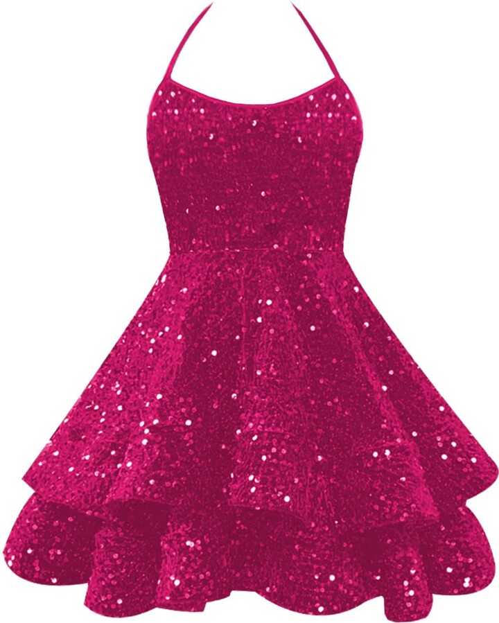 TIJOFA Sequin Homecoming Dresses Teens Sparkly Tiered Short Prom Dress ...