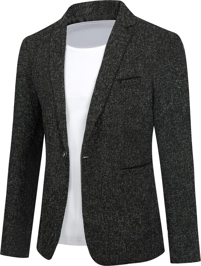 Allthemen Mens Casual Blazer Slim Fit Formal Business Suit Jackets One Button Single Breasted Tuxedo Jacket Smart Blazer 
