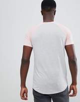 Thumbnail for your product : ASOS Design DESIGN longline t-shirt with curved hem and contrast raglan sleeves in linen mix in grey